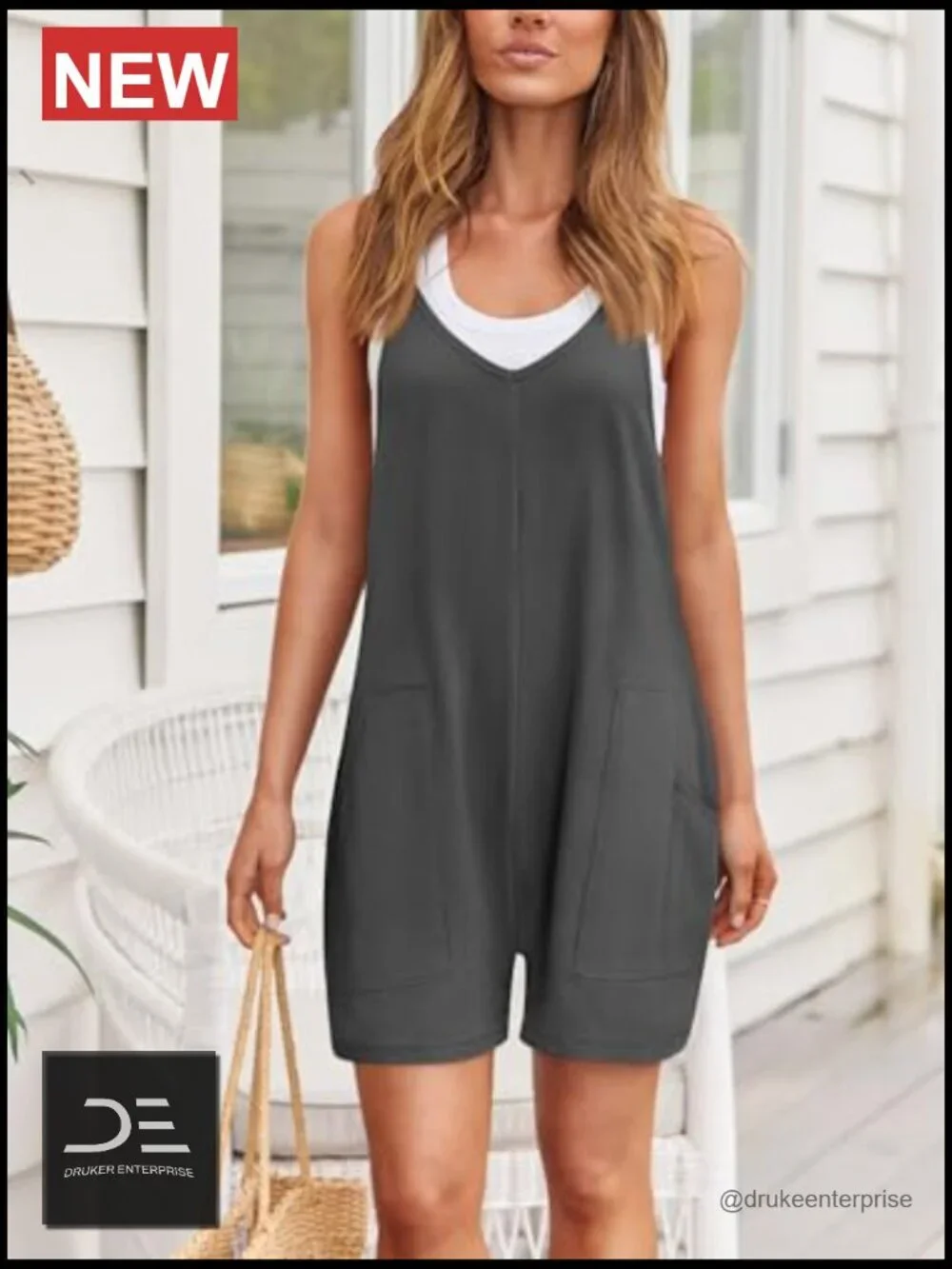 Cotton Spandex Romper Jumpsuit Summer Casual Shorts Overalls with Pockets